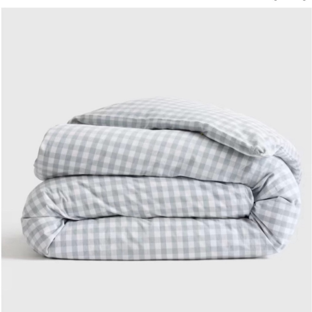 NWOT QUINCE Classic Organic Percale Duvet Cover Full/Queen Blue Fog Gingham 8795